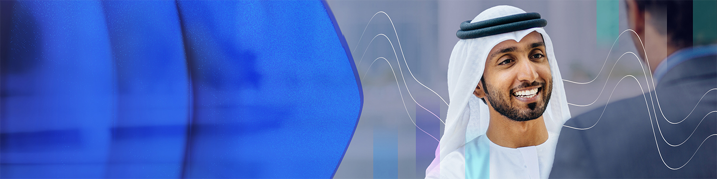 Hays GCC Salary Guide 2026 promotional banner featuring a person in traditional Middle Eastern attire and abstract wave graphics.