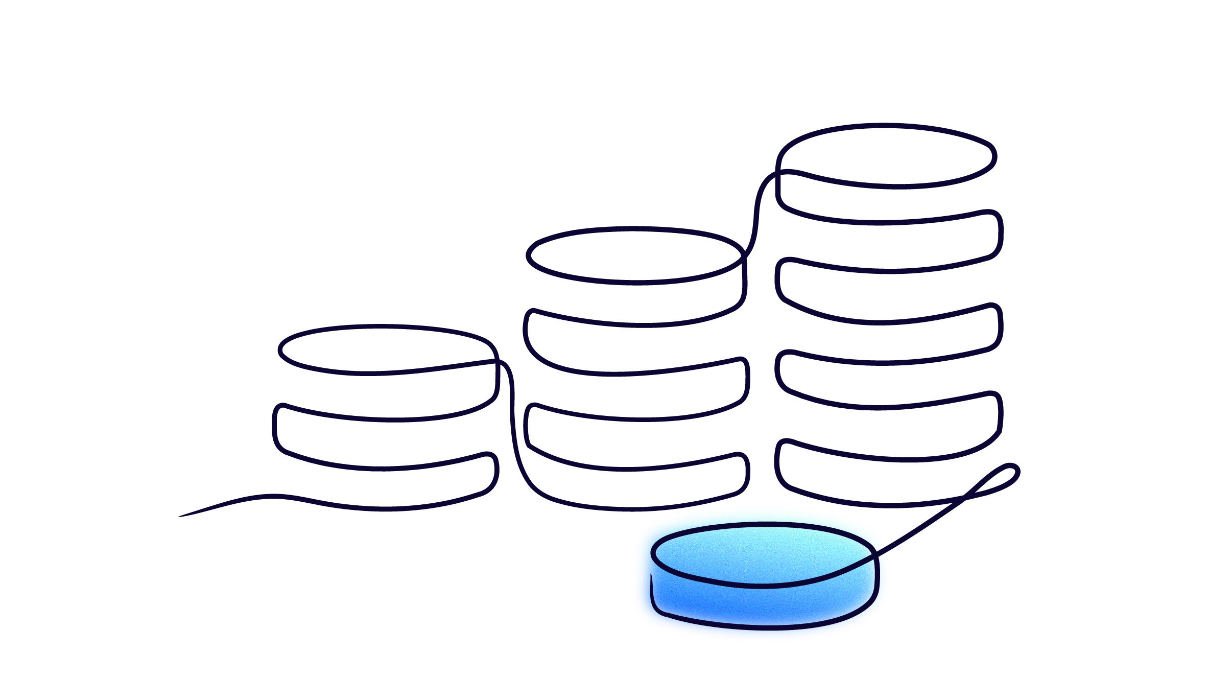 Illustration of stacked coin shapes with a blue disc at the front, symbolizing salary data